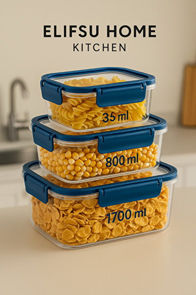 ELİFSU HOME Rectangular Chef Box Set of 3 (375ml 800ml 1700 ml)