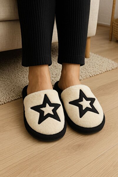 ALB TERLİK AYAKKABI SAN. TİC. LTD. ŞTİ. Plush Star Patterned Women's House Slippers – Orthopedic Comfortable Sole, Warm, Non-Slip Sole