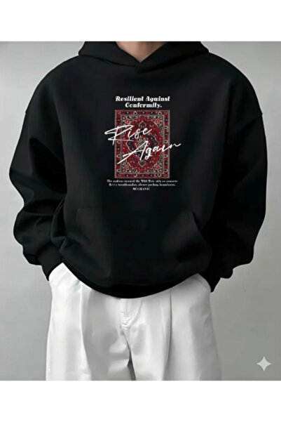 NİCE Ri̇se Again Pre-Printed Oversized Unisex Men's Hooded Sweatshirt