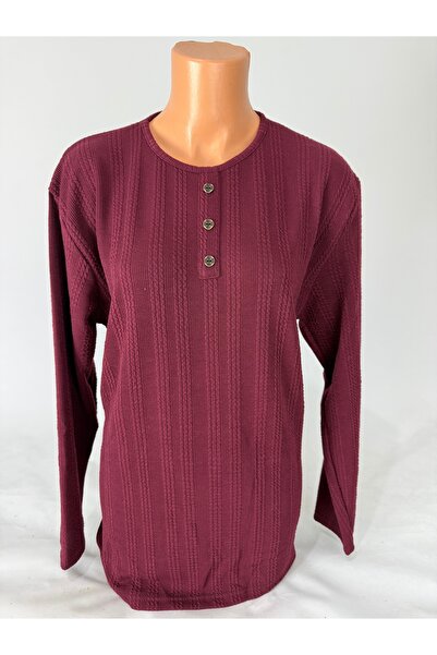 YAŞAR TRİKO Women's Knitted Patterned Crew Neck Long Sleeve Side Slit Wool Mother Combed Cotton T-Shirt