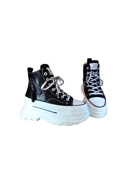 Guja Women's Thick Sole Leather Boots with Laces and Side Zipper Closure