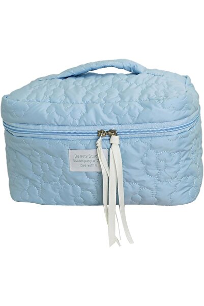 Generic A stylish padded cosmetic bag with a zipper closure, decorated with a floral pattern ribbon.