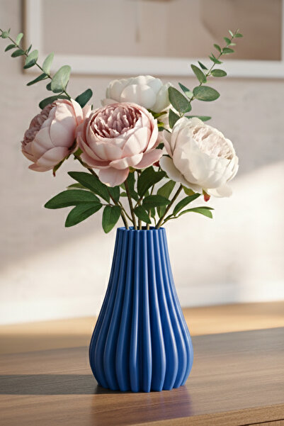 MEK Vază decorativă modernă cu dungi albastre (18x12cm)