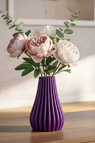 MEK Vază decorativă modernă din plastic cu dungi violet (18x12cm)