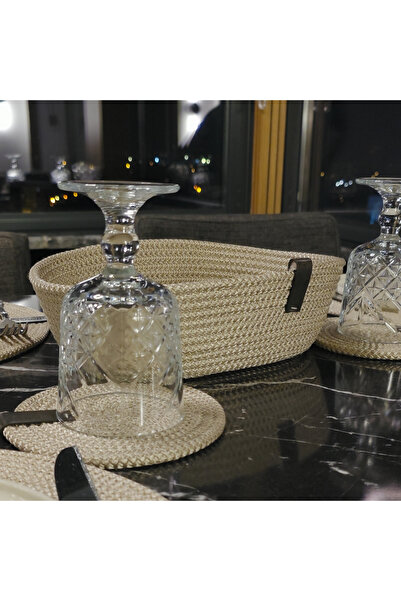 LinaHouse سلة خبز مزدوجة مصنوعة يدويًا باللون البيج مقاس 26 سم |   حبل بوليست...