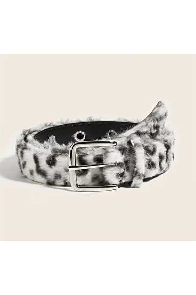 Butic Leopar Desenli Suni Kürklü Kemer Pembe Gri Kemerler Kawaii Kemerler