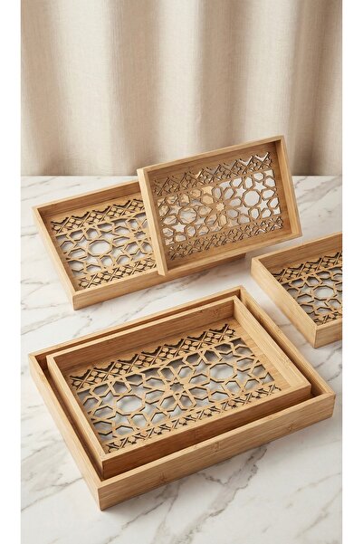 genernic Two-piece wooden serving tray set with a luxurious glass base