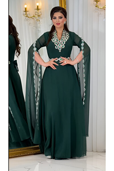 NHMODA فستان سهرة من قماش الشيفون المزين بالليزر