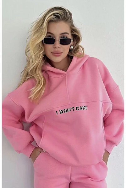 DXayn Nakış İşlemeli Üç İplik Sweat Takım- Pembe