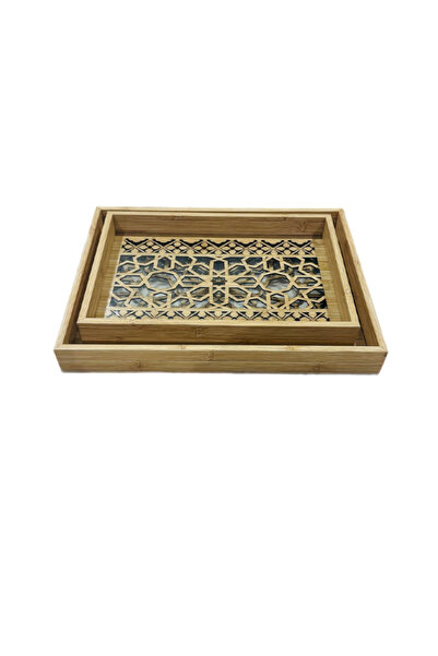 genernic Two-piece wooden serving tray set with a luxurious glass base