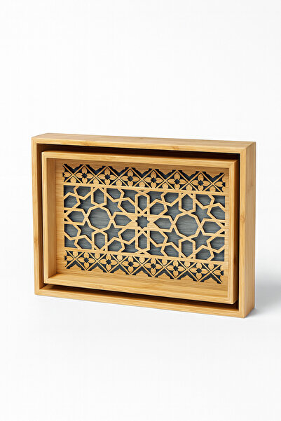 genernic Two-piece wooden serving tray set with a luxurious glass base