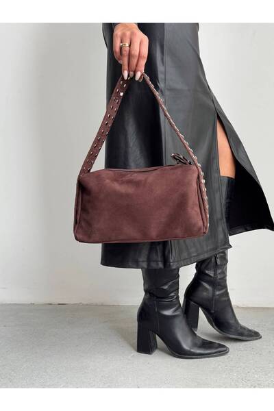 KIRASE Geantă de mână și de umăr în stil piele de căprioară cu împânzire