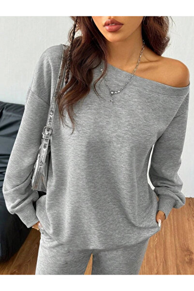 nedo7 Women's Long Sleeve One Shoulder Open Two Thread Blouse and Pants Two Piece Set