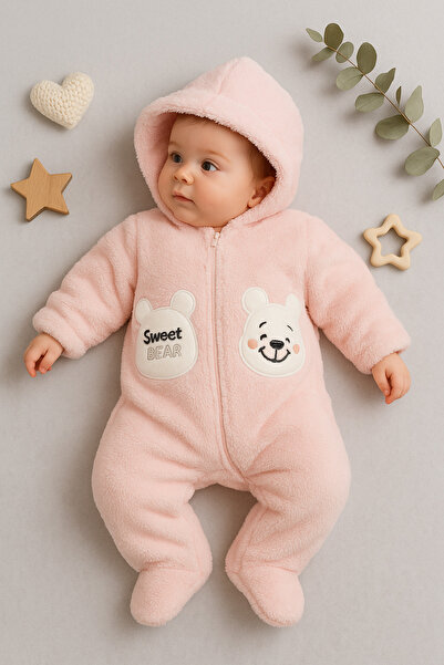Arı Bebe Baby Girl Welsoft Plush Jumpsuit with Zippered Booties