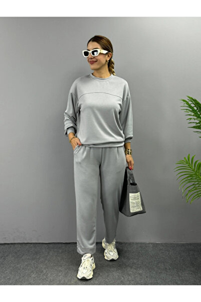 nedo7 Women's Long Sleeve Crew Neck Viscose Two Thread Blouse and Pants Double Suit