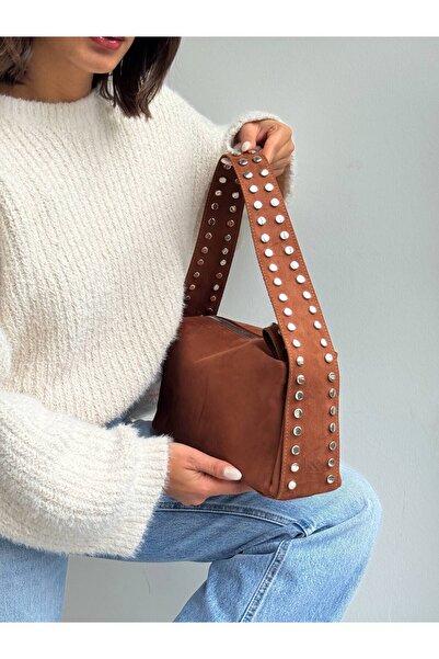 KIRASE حقيبة يد وكتف بتصميم من جلد الغزال المرصع