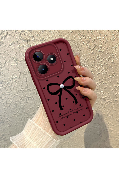 ucuc Realme Note 50 Uyumlu Silikon Malzeme Darbeye Dayanıklı Basit Bordo Tele...