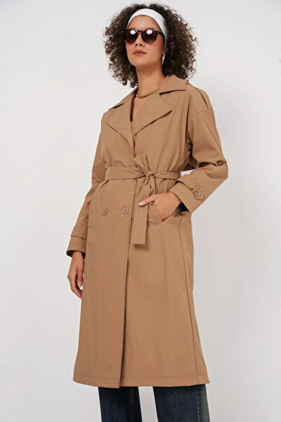 nedo7 5936 Double Breasted Collar Trench Coat - Biscuit