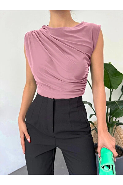 nedo7 Crew Neck Zero Sleeve Sandy Blouse -Powder