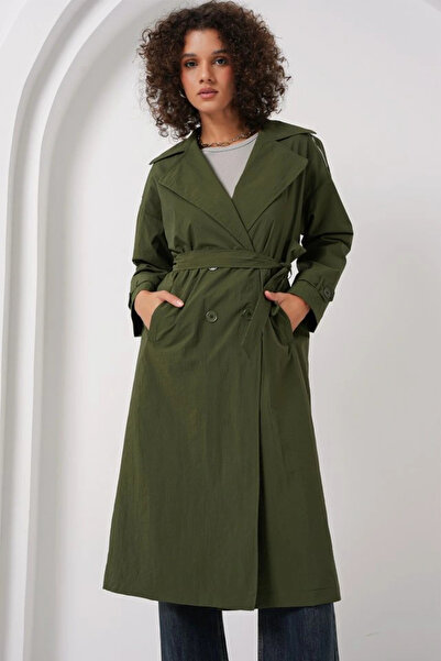 nedo7 5936 Double Breasted Collar Trench Coat - Khaki