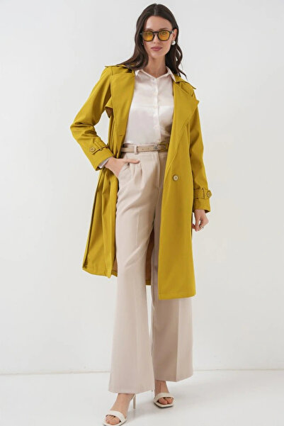 nedo7 5918 Double Breasted Collar Trench Coat - Oil Green