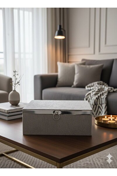 Zoe Home Velvet Covered Luxury Storage Box Gray Silver - Dowry, Gift and Decorative Arrangement Box