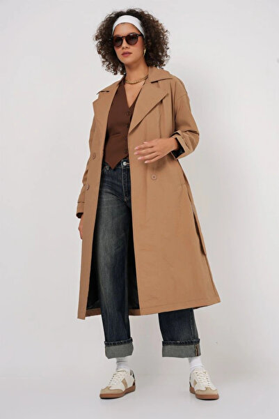 nedo7 5936 Double Breasted Collar Trench Coat - Biscuit