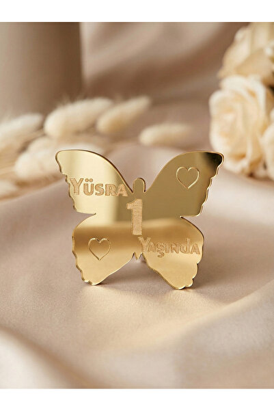Tahtagurusu Kişiye Özel İsimli Kelebek Ayna Pleksi Magnet - 1 Yaş Doğum Günü ...