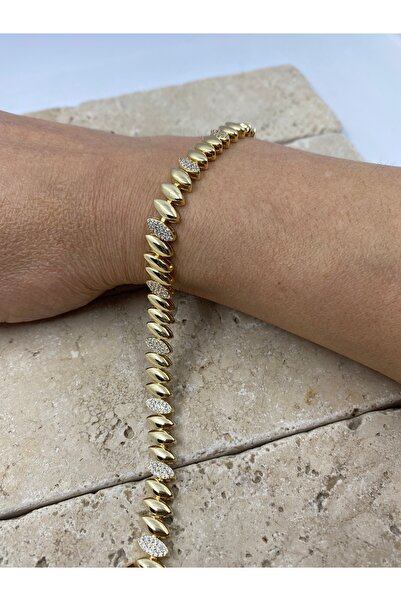 Altın kaplama gold zirkon taşlı arpa model bileklik