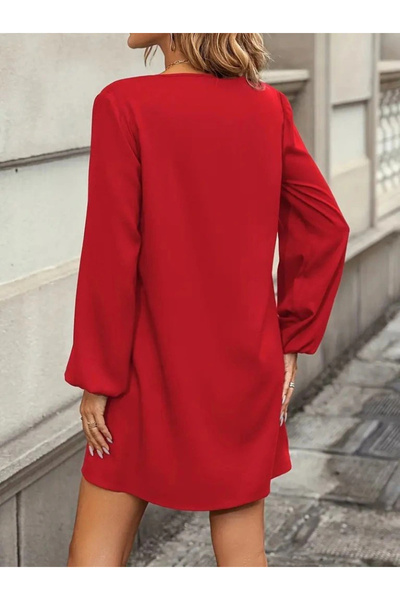 nedo7 Women's Long Sleeve Round Neck Mini Imported Crepe Dress