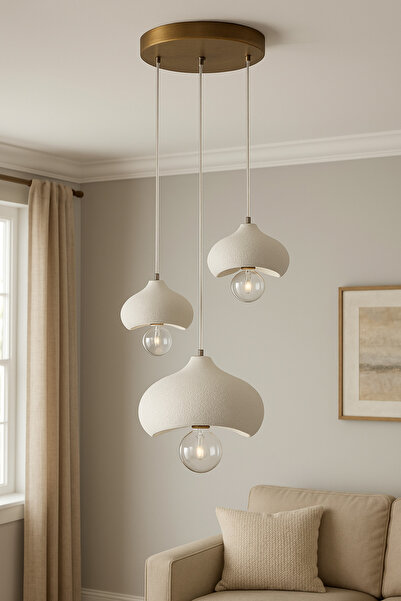 Limon 3D Desing Beton Dokulu 3'lü Sarkıt Organik Form 3’lü Sarkıt Avize – 20-...