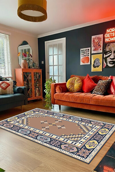 Kessy Home Studio Etnik Boho Kilim Görünümlü Kaymaz Taban Dijital Baskı Halı ...