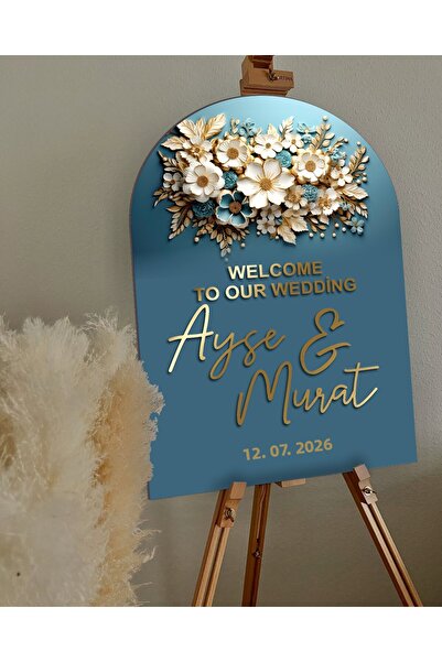 woodretro Placă de bun venit de lux pentru nuntă și logodnă 60x40 cm Imprimare UV cu litere în relief