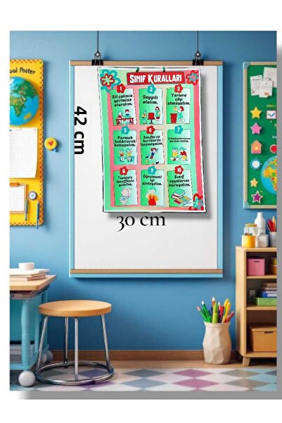 Kozalak Tasarım Classroom Rules Banner for School and Classrooms Pvc-Coated One-Piece Large Size (A3) Banner 30*42 cm