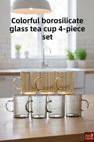 PERİNUVİA Modern Colored Borosilicate Tea Cup – Heat Resistant Premium Glass
