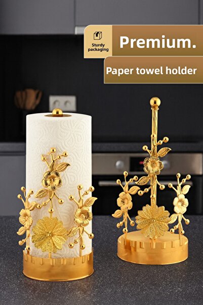 Mutfiko Suport pentru prosoape din hârtie cu model de flori din metal auriu -...