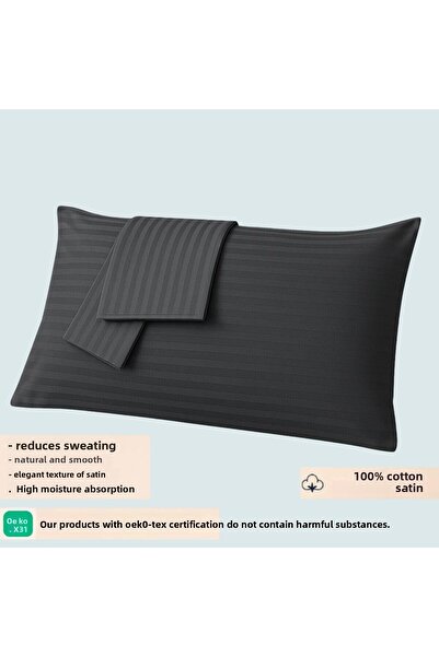 Mamcrazy طقم غطاء وسادة من الساتان القطني 100% مكون من قطعتين - أنثراسيت، مخط...