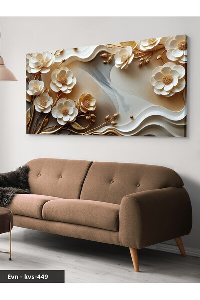 Evinemoda Elegant White Flowers with Gold Leaves Single Piece Canvas - Canvas...
