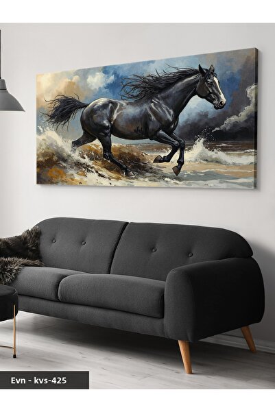 Evinemoda Pânză dintr-o singură bucată de cal nobil negru - Pictură pe pânză
