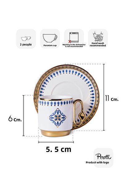 Perotti Cihangir 2-Person Porcelain Blue Tile Pattern Coffee Cup Set