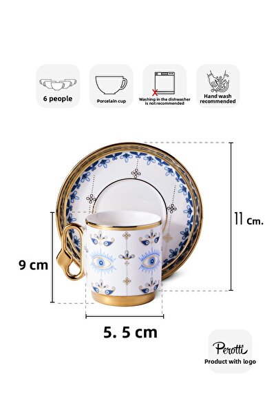 Perotti Cihangir 6-Piece Porcelain Evil Eye Motif Coffee Cup Set