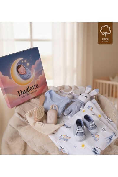 Huglette لونا - مجموعة هدايا للأطفال حديثي الولادة - غطاء من الموسلين، طقم مل...
