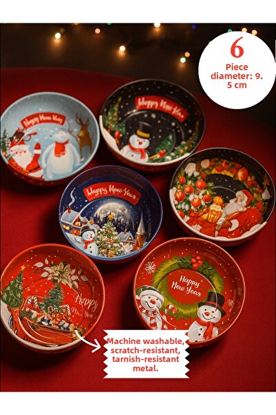 CHANCE GİFT Christmas Themed Snack Bowl Metal Christmas Decorative Bowl Anti-Scratch Anti-Tarnish Medium Size |   Random Shipping