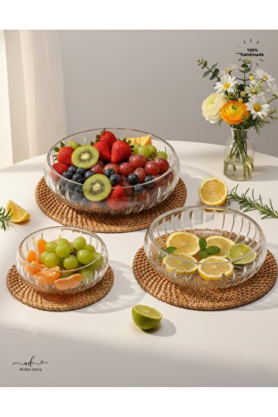 AKDEN STORE Cutting Decor 3-Piece Presentation Bowl, Appetizer Presentation, Salad Bowl