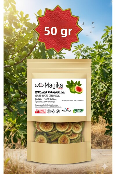 Magika Design 50 Gr Dried Green Fig Chips, No Additives and No Preservatives,...