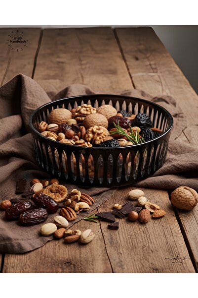 AKDEN STORE Cutting Decor Handcrafted Black 25cm Large Size Glass Bowl