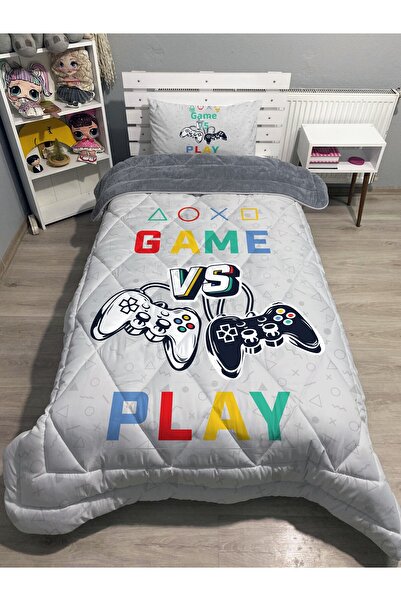 yok yok evim eve dair her şey Welsoft Fluffy Double-Sided Play Game Patterned Single Quilt Sleeping Set