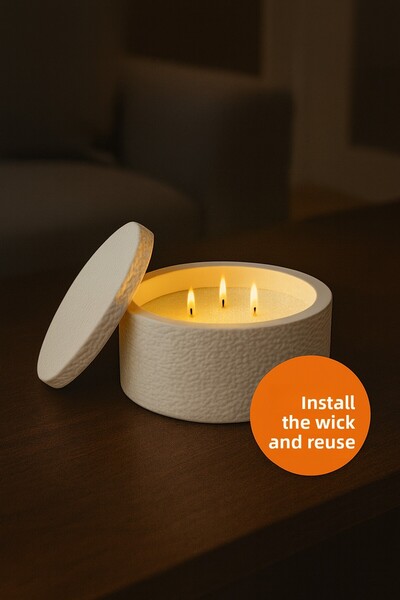 VANTES Decorative Ceramic Bowl Powder Candle – Double Corded Fabric , Scented...