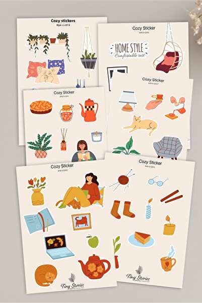 tinystoriestr مجموعة ملصقات ذات طابع مريح - 6 قطع / مفكرة، دفتر ملاحظات، مجلة...