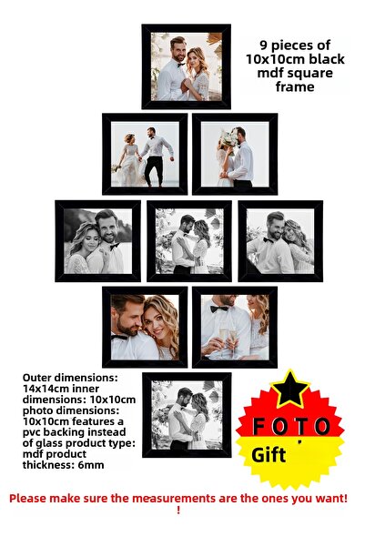 Me you 9 قطع إطار 10×10 - إطار من الخشب المضغوط - إطار صور - إطار مربع - مع ب...